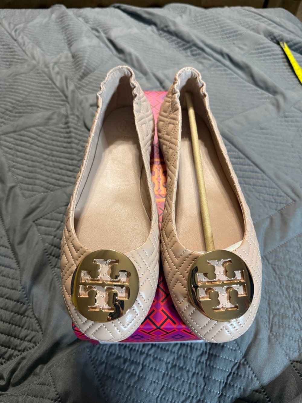 Tory Burch Blush Quilted  Logo Flats 8.5